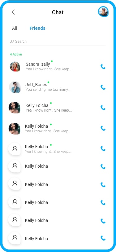 Screenshot of the contacts page of Peep's mobile app.