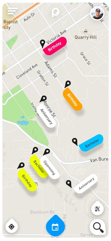 Screenshot of the map page of Peep's mobile app.